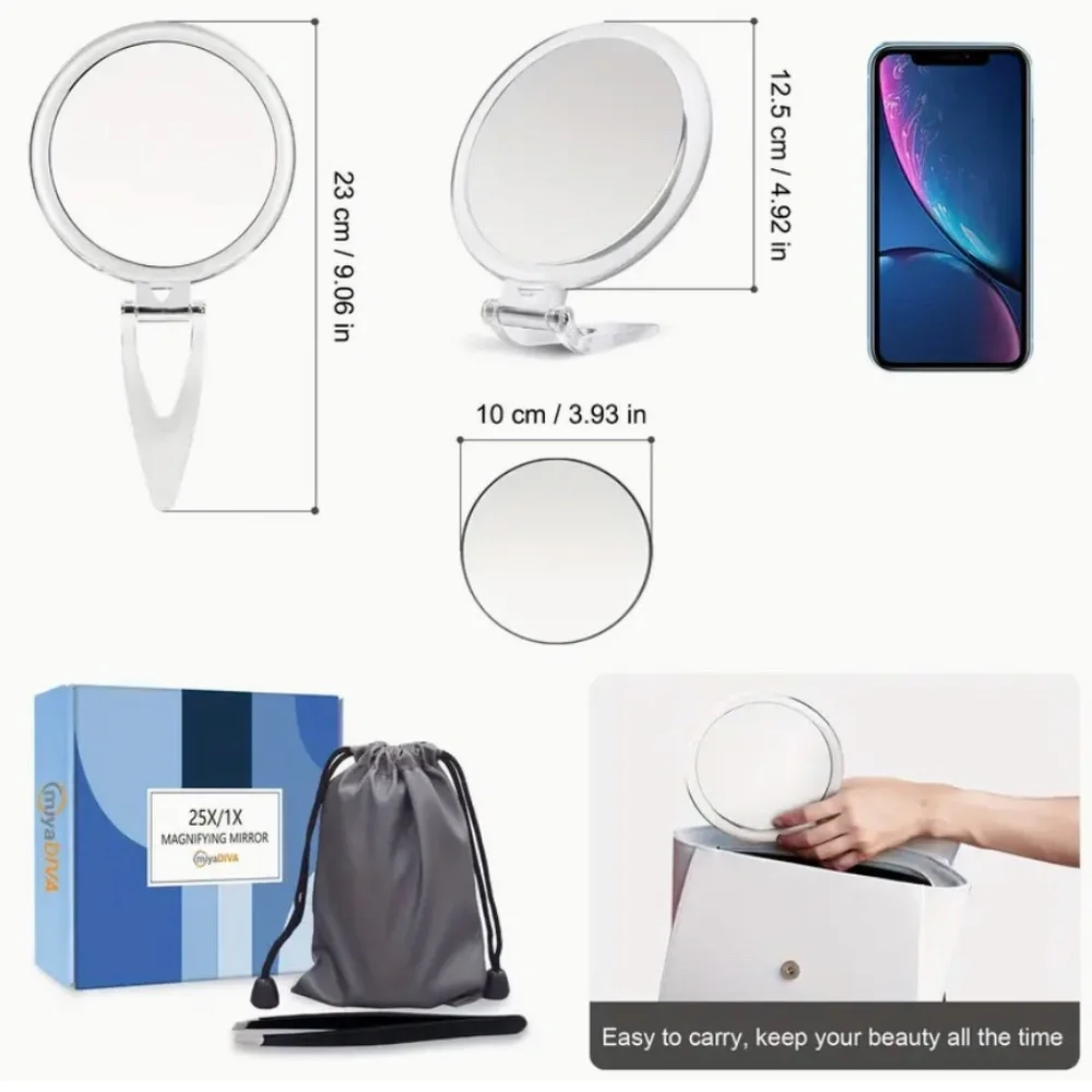 25X Magnifying Mirror with Handle + FREE TWEEZERS